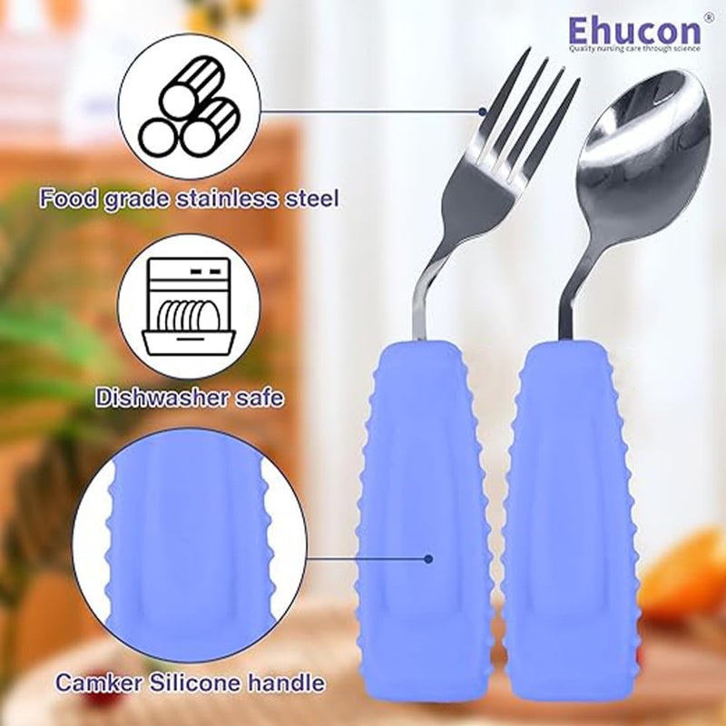 Ehucon Adaptive Utensils,Parkinson’s Spoon, Handicap Aid, Angled Silverware Spoon and Fork Set for Elderly, Arthritis, Dementia, Disable, Handicapped Hands(Left Hand,Pack of 2,Purple) - Image 5